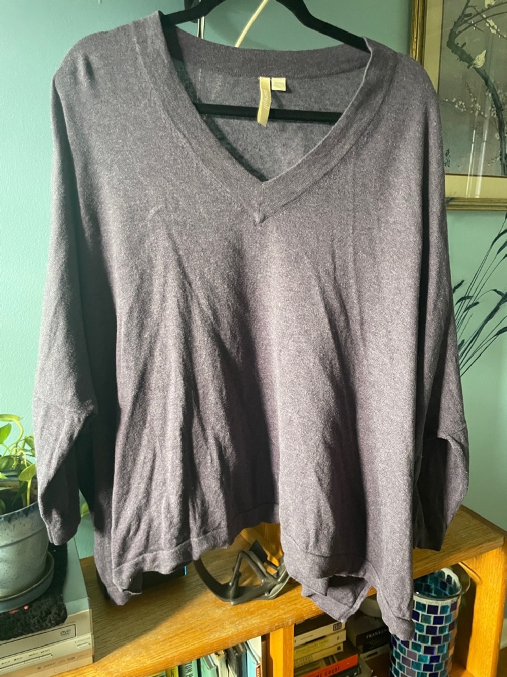 J. Jill Relaxed V-Neck Pullover Sweater - Heathered Plum